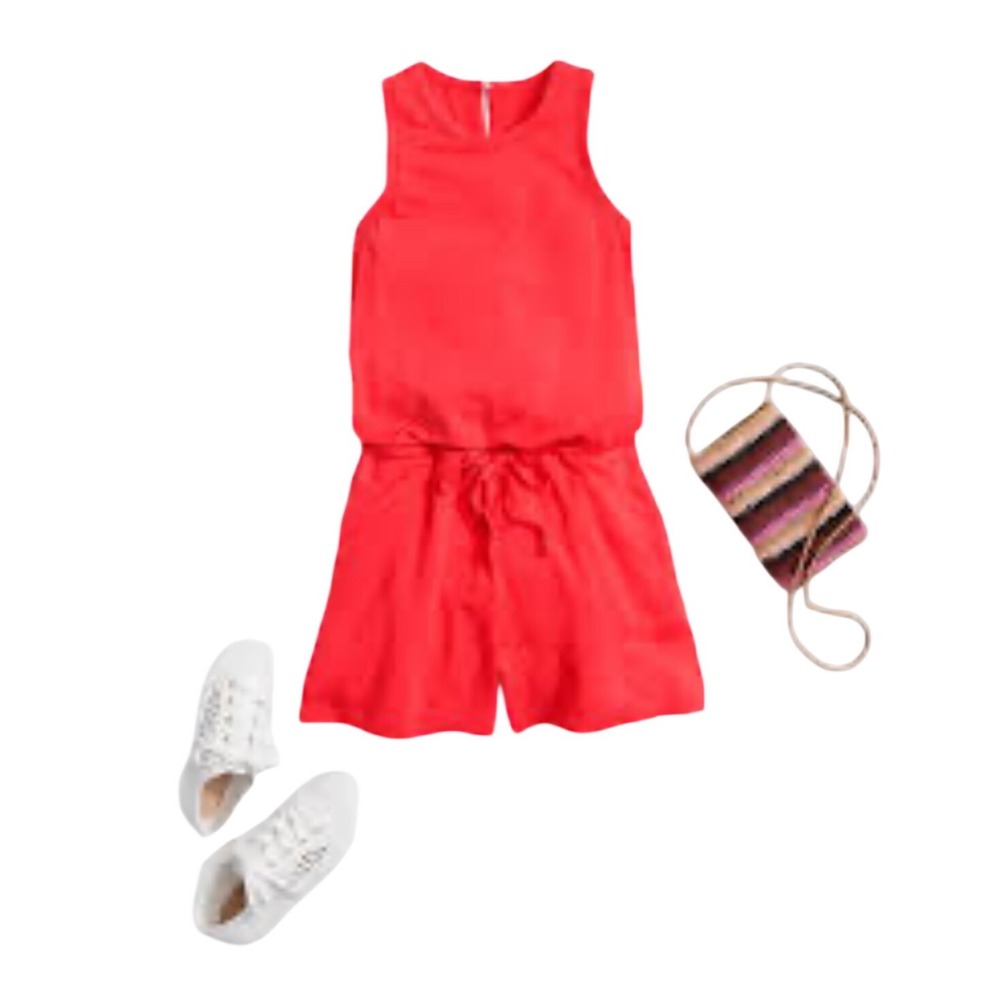 Lou & Grey SignatureSoft Petite XS Coral Red Sleeveless Cutout‎ Back Romper Knit